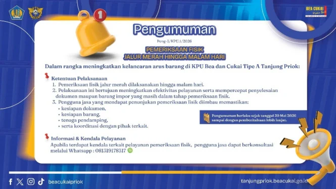 Perkuat Layanan 24 Jam, Bea Cukai Tanjung Priok Lancarkan Logistik Nasional