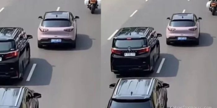 Aksi Mobil Listrik Pink Terobos Iring-iringan Patwal Tuai Beragam Reaksi