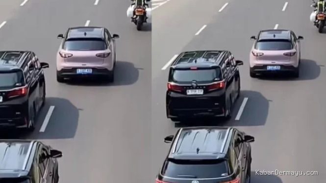 Aksi Mobil Listrik Pink Terobos Iring-iringan Patwal Tuai Beragam Reaksi